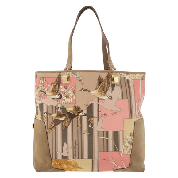 Salvatore Ferragamo Tote Bag Nylon Beige Gold Auth BAZ714A