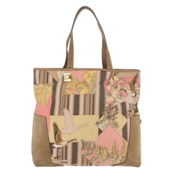 Salvatore Ferragamo Tote Bag Nylon Beige Gold Auth BAZ714A