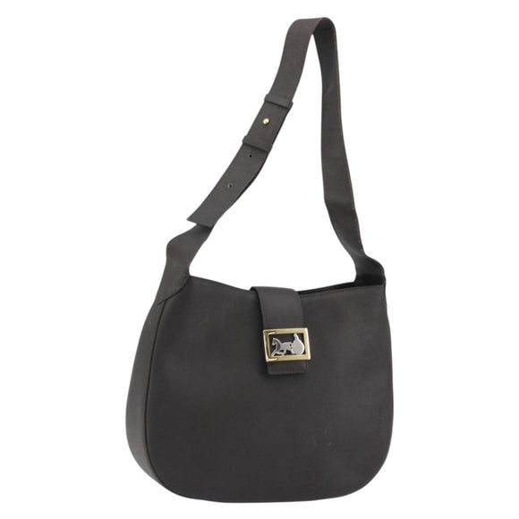 CELINE Horse Carriage Shoulder Bag Leather Dark Brown Gold Auth BAZ715