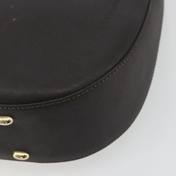 CELINE Horse Carriage Shoulder Bag Leather Dark Brown Gold Auth BAZ715