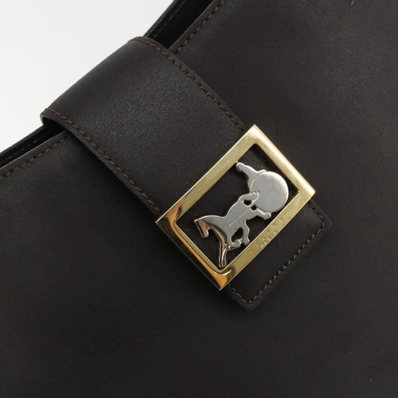 CELINE Horse Carriage Shoulder Bag Leather Dark Brown Gold Auth BAZ715