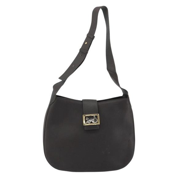 CELINE Horse Carriage Shoulder Bag Leather Dark Brown Gold Auth BAZ715
