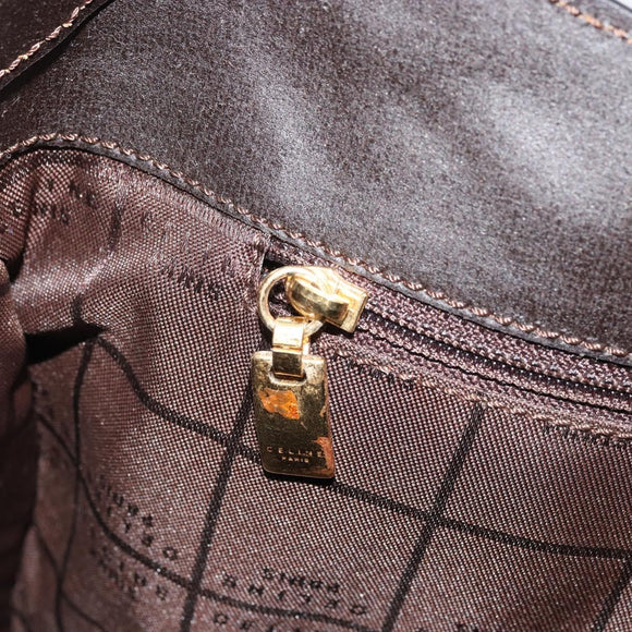 CELINE Horse Carriage Shoulder Bag Leather Dark Brown Gold Auth BAZ715