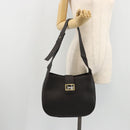 CELINE Horse Carriage Shoulder Bag Leather Dark Brown Gold Auth BAZ715-23