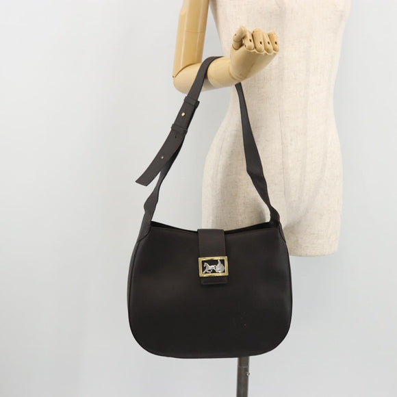 CELINE Horse Carriage Shoulder Bag Leather Dark Brown Gold Auth BAZ715