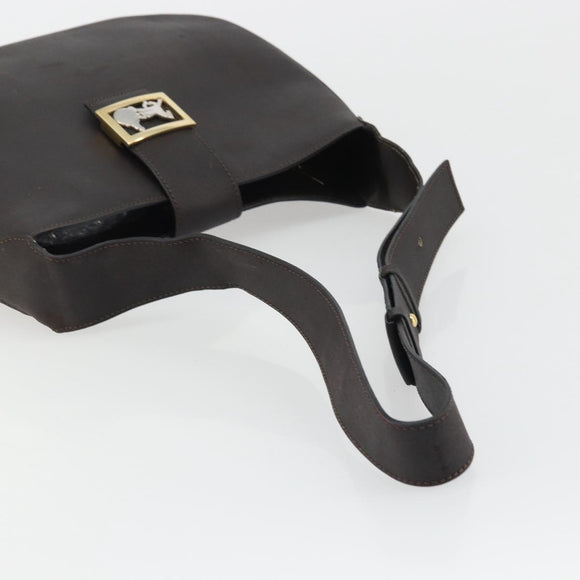 CELINE Horse Carriage Shoulder Bag Leather Dark Brown Gold Auth BAZ715