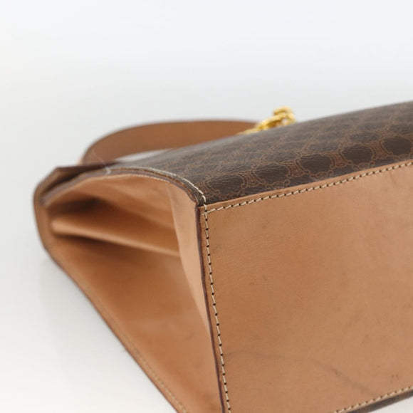 CELINE Macadam Canvas Hand Bag PVC Leather Brown Gold Auth BAZ721A