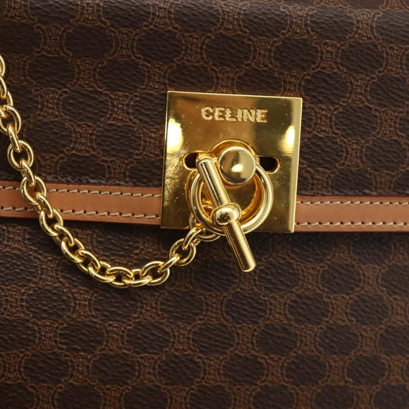 CELINE Macadam Canvas Hand Bag PVC Leather Brown Gold Auth BAZ721A