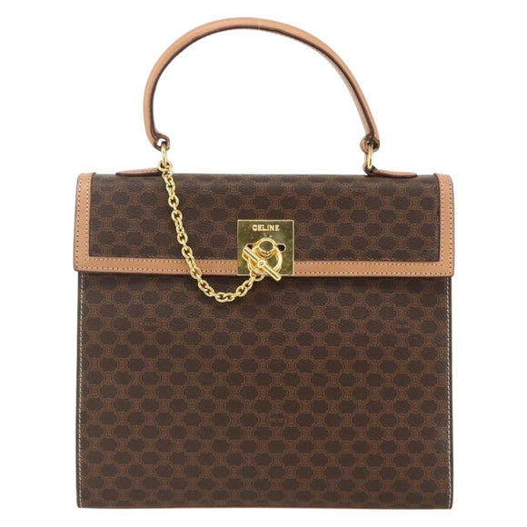 CELINE Macadam Canvas Hand Bag PVC Leather Brown Gold Auth BAZ721A