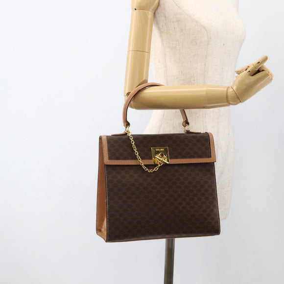 CELINE Macadam Canvas Hand Bag PVC Leather Brown Gold Auth BAZ721A