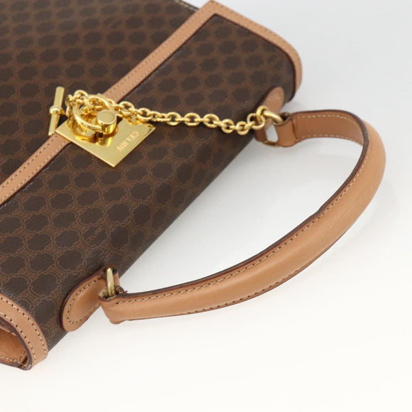 CELINE Macadam Canvas Hand Bag PVC Leather Brown Gold Auth BAZ721A