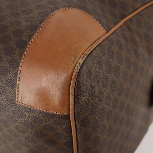 CELINE Macadam Canvas Boston Bag PVC Leather Brown Gold Auth BAZ722