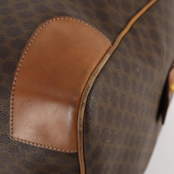 CELINE Macadam Canvas Boston Bag PVC Leather Brown Gold Auth BAZ722