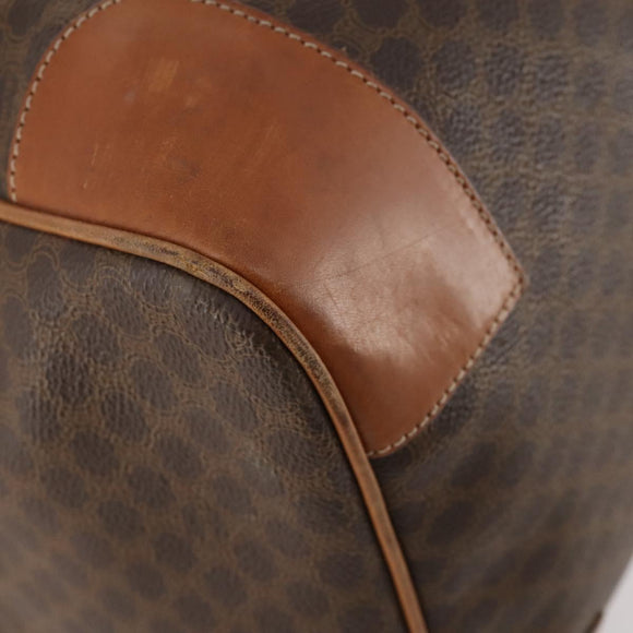 CELINE Macadam Canvas Boston Bag PVC Leather Brown Gold Auth BAZ722