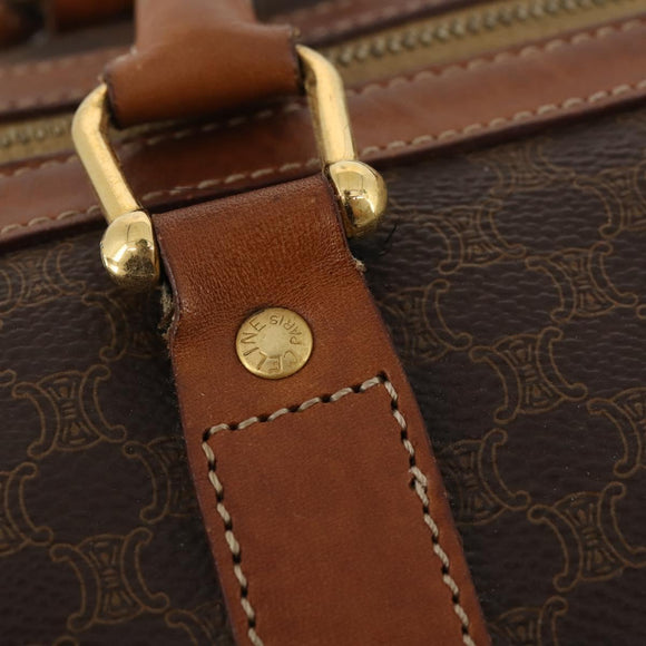 CELINE Macadam Canvas Boston Bag PVC Leather Brown Gold Auth BAZ722