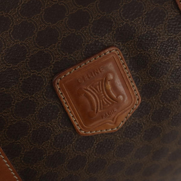 CELINE Macadam Canvas Boston Bag PVC Leather Brown Gold Auth BAZ722