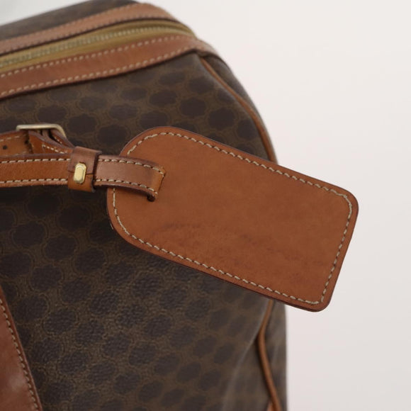 CELINE Macadam Canvas Boston Bag PVC Leather Brown Gold Auth BAZ722