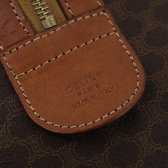 CELINE Macadam Canvas Boston Bag PVC Leather Brown Gold Auth BAZ722