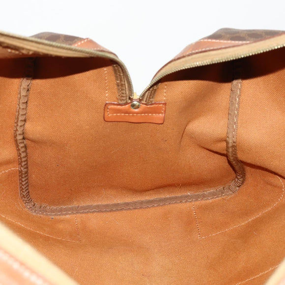 CELINE Macadam Canvas Boston Bag PVC Leather Brown Gold Auth BAZ722