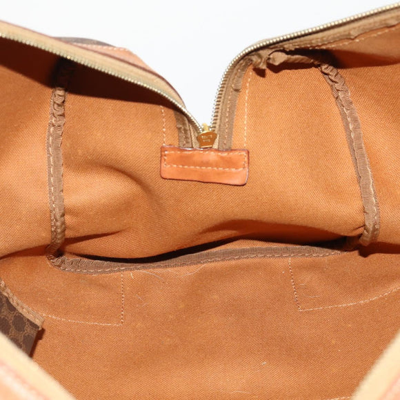 CELINE Macadam Canvas Boston Bag PVC Leather Brown Gold Auth BAZ722