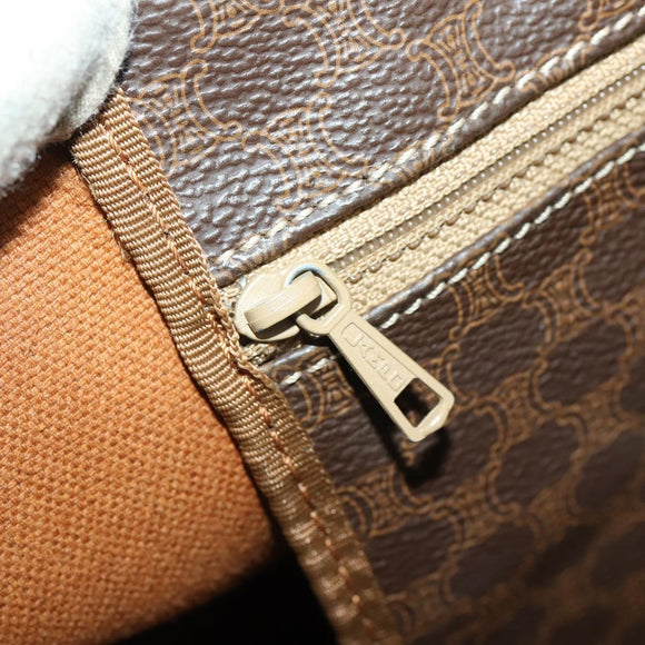 CELINE Macadam Canvas Boston Bag PVC Leather Brown Gold Auth BAZ722