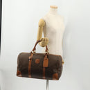 CELINE Macadam Canvas Boston Bag PVC Leather Brown Gold Auth BAZ722-25
