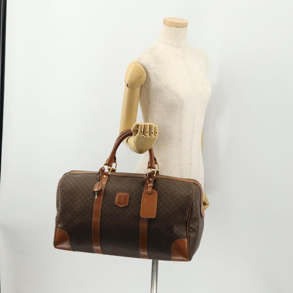 CELINE Macadam Canvas Boston Bag PVC Leather Brown Gold Auth BAZ722