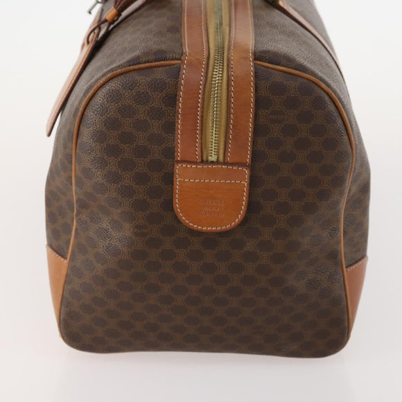 CELINE Macadam Canvas Boston Bag PVC Leather Brown Gold Auth BAZ722
