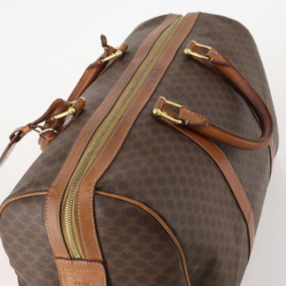 CELINE Macadam Canvas Boston Bag PVC Leather Brown Gold Auth BAZ722