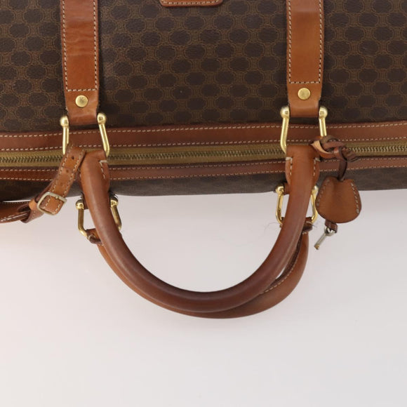 CELINE Macadam Canvas Boston Bag PVC Leather Brown Gold Auth BAZ722