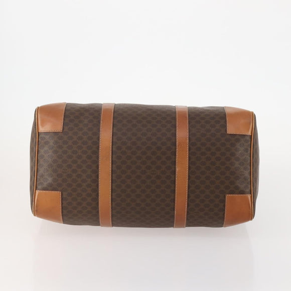 CELINE Macadam Canvas Boston Bag PVC Leather Brown Gold Auth BAZ722