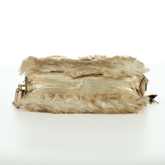 PRADA Shoulder Bag fur Beige Gold Auth BAZ731SM