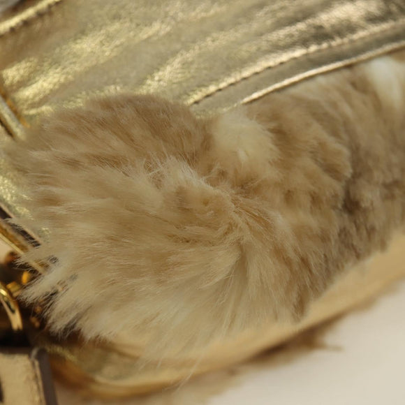 PRADA Shoulder Bag fur Beige Gold Auth BAZ731SM