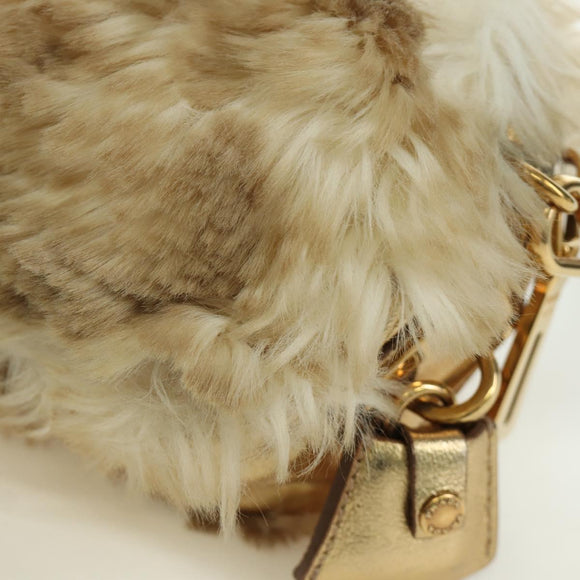 PRADA Shoulder Bag fur Beige Gold Auth BAZ731SM