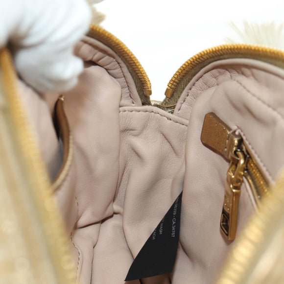 PRADA Shoulder Bag fur Beige Gold Auth BAZ731SM