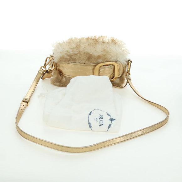 PRADA Shoulder Bag fur Beige Gold Auth BAZ731SM