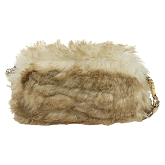 PRADA Shoulder Bag fur Beige Gold Auth BAZ731SM