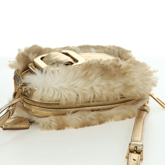 PRADA Shoulder Bag fur Beige Gold Auth BAZ731SM