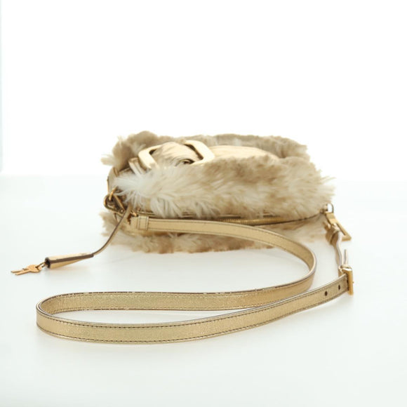 PRADA Shoulder Bag fur Beige Gold Auth BAZ731SM
