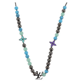 LOUIS VUITTON Collier LV Beads Necklace metal Turquoise Blue M00313 Auth BAZ738M