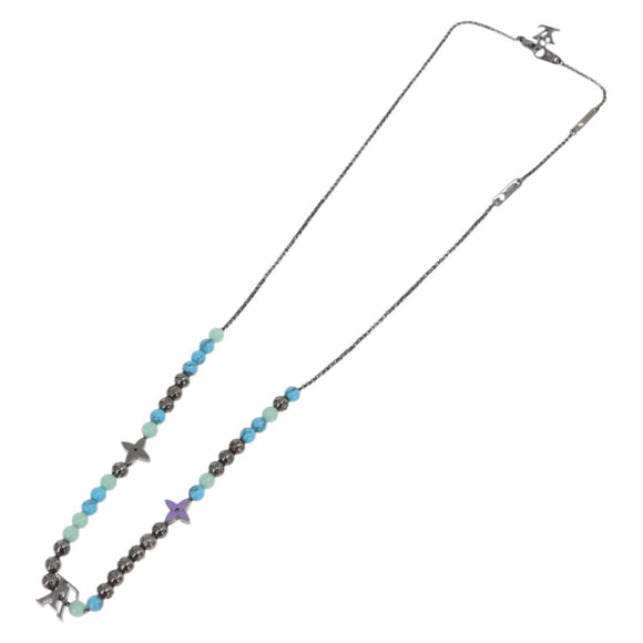 LOUIS VUITTON Collier LV Beads Necklace metal Turquoise Blue M00313 Auth BAZ738M