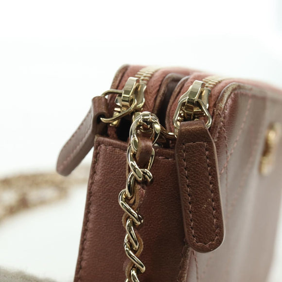 CHANEL Matelasse Chain Wallet Shoulder Bag Leather Pink Gold CC Auth BAZ741V