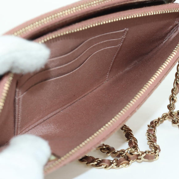 CHANEL Matelasse Chain Wallet Shoulder Bag Leather Pink Gold CC Auth BAZ741V