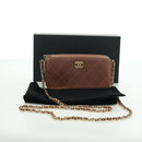CHANEL Matelasse Chain Wallet Shoulder Bag Leather Pink Gold CC Auth BAZ741V-12