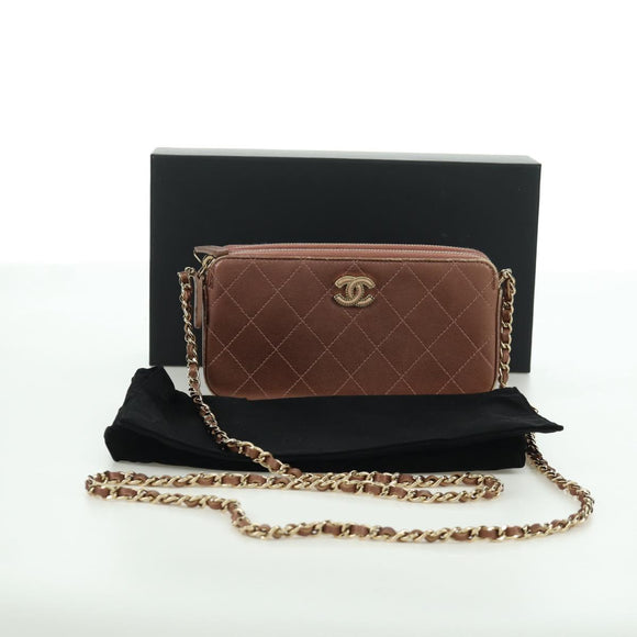 CHANEL Matelasse Chain Wallet Shoulder Bag Leather Pink Gold CC Auth BAZ741V