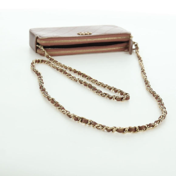 CHANEL Matelasse Chain Wallet Shoulder Bag Leather Pink Gold CC Auth BAZ741V