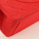 CHANEL Big Matelasse 35 Chain Shoulder Bag Canvas Gold Red CC Auth BAZ742V-15