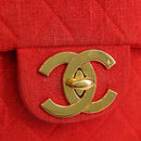 CHANEL Big Matelasse 35 Chain Shoulder Bag Canvas Gold Red CC Auth BAZ742V-17