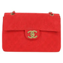 CHANEL Big Matelasse 35 Chain Shoulder Bag Canvas Gold Red CC Auth BAZ742V-13