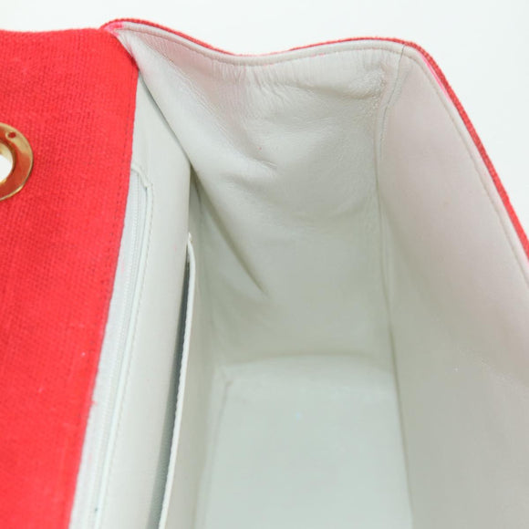 CHANEL Big Matelasse 35 Chain Shoulder Bag Canvas Gold Red CC Auth BAZ742V